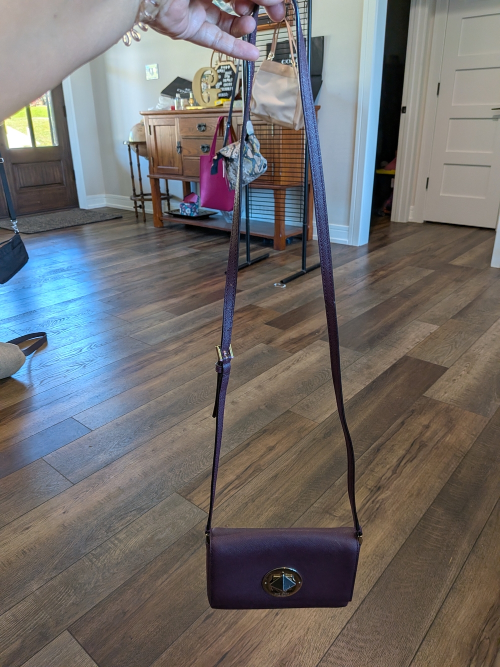 Kate Spade Geometric Plum Pebbled Leather Crossbody Bag - Plum